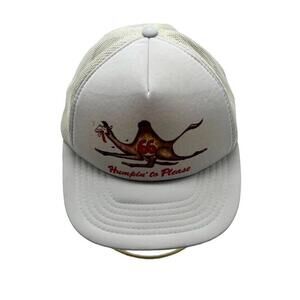 Vintage White Mesh Trucker Hat Humpin To Please Camel Graphic & Adjustable